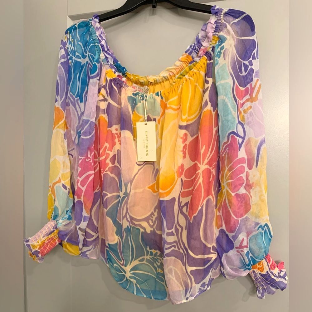 Ramy Brook Addison Floral Off the Shoulder 100% Silk Top Size Small NWT - Picture 11 of 16